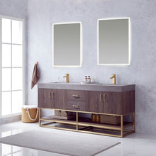 Load image into Gallery viewer, Vinnova Alistair 72&quot; Double Sink Bath Vanity in North Carolina Oak with Grey Sintered Stone Top and Mirror- Vinnova