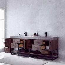 Load image into Gallery viewer, Vinnova Alistair 84B&quot; Double Sink Bath Vanity in North Carolina Oak with Grey Sintered Stone Top- Vinnova