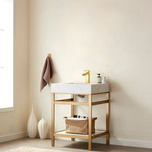 Load image into Gallery viewer, Vinnova Funes 24&quot; Single Sink Bath Vanity in Brushed Gold Metal Support with White Sintered Stone Top and Mirror- Vinnova