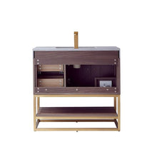 Load image into Gallery viewer, Vinnova Alistair 36" Single Sink Bath Vanity in North Carolina Oak with Grey Sintered Stone Top and Mirror- Vinnova