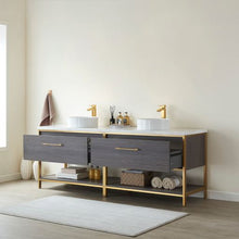 Load image into Gallery viewer, Vinnova Murcia 84G&quot; Double Sink Bath Vanity in Suleiman Oak with White Composite Grain Stone Countertop- Vinnova