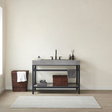 Load image into Gallery viewer, Vinnova Lleida 48&quot; Single Sink Bath Vanity in Matt Black Metal Support with Grey Sintered Stone Top- Vinnova