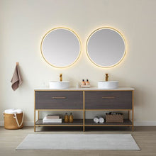 Load image into Gallery viewer, Vinnova Murcia 72G&quot; Double Sink Bath Vanity in Suleiman Oak with White Composite Grain Stone Countertop and Mirror- Vinnova