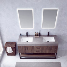 Load image into Gallery viewer, Vinnova Alistair 60B&quot; Double Sink Bath Vanity in North Carolina Oak with Grey Sintered Stone Top and Mirror- Vinnova