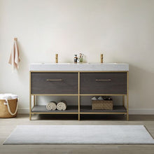 Load image into Gallery viewer, Vinnova Palma 60G&quot; Double Sink Bath Vanity in Suleiman Oak with White Composite Grain Stone Countertop- Vinnova