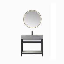 Load image into Gallery viewer, Vinnova Bilbao 36" Single Vanity with Matte black stainless steel bracket match with Grey Sintered Stone Top and Mirror- Vinnova