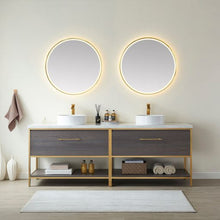 Load image into Gallery viewer, Vinnova Murcia 84G&quot; Double Sink Bath Vanity in Suleiman Oak with White Composite Grain Stone Countertop and Mirror- Vinnova