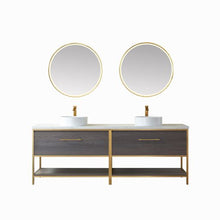 Load image into Gallery viewer, Vinnova Murcia 84G&quot; Double Sink Bath Vanity in Suleiman Oak with White Composite Grain Stone Countertop and Mirror- Vinnova