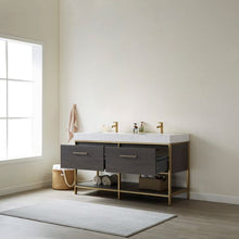 Load image into Gallery viewer, Vinnova Palma 60G&quot; Double Sink Bath Vanity in Suleiman Oak with White Composite Grain Stone Countertop- Vinnova