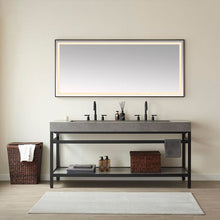 Load image into Gallery viewer, Vinnova Lleida 72&quot; Single Sink Bath Vanity in Matt Black Metal Support with Grey Sintered Stone Top and Mirror- Vinnova