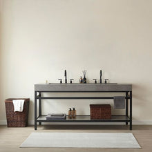 Load image into Gallery viewer, Vinnova Lleida 72&quot; Single Sink Bath Vanity in Matt Black Metal Support with Grey Sintered Stone Top- Vinnova