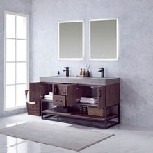 Load image into Gallery viewer, Vinnova Alistair 60B&quot; Double Sink Bath Vanity in North Carolina Oak with Grey Sintered Stone Top and Mirror- Vinnova
