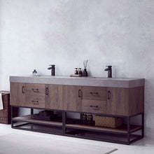 Load image into Gallery viewer, Vinnova Alistair 84B&quot; Double Sink Bath Vanity in North Carolina Oak with Grey Sintered Stone Top- Vinnova