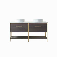 Load image into Gallery viewer, Vinnova Murcia 60G&quot; Double Sink Bath Vanity in Suleiman Oak with White Composite Grain Stone Countertop- Vinnova