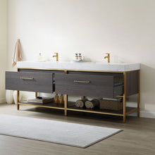 Load image into Gallery viewer, Vinnova Palma 84G&quot; Double Sink Bath Vanity in Suleiman Oak with White Composite Grain Stone Countertop- Vinnova