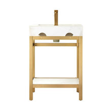 Load image into Gallery viewer, Vinnova Funes 24&quot; Single Sink Bath Vanity in Brushed Gold Metal Support with White Sintered Stone Top and Mirror- Vinnova