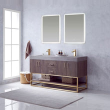 Load image into Gallery viewer, Vinnova Alistair 60&quot; Double Sink Bath Vanity in North Carolina Oak with Grey Sintered Stone Top and Mirror- Vinnova