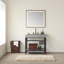 Load image into Gallery viewer, Vinnova Lleida 36" Single Sink Bath Vanity in Matt Black Metal Support with Grey Sintered Stone Top and Mirror- Vinnova