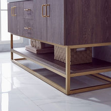 Load image into Gallery viewer, Vinnova Alistair 60&quot; Double Sink Bath Vanity in North Carolina Oak with Grey Sintered Stone Top and Mirror- Vinnova