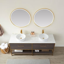 Load image into Gallery viewer, Vinnova Murcia 72G&quot; Double Sink Bath Vanity in Suleiman Oak with White Composite Grain Stone Countertop and Mirror- Vinnova