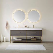 Load image into Gallery viewer, Vinnova Palma 72G&quot; Double Sink Bath Vanity in Suleiman Oak with White Composite Grain Stone Countertop and Mirror- Vinnova