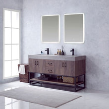 Load image into Gallery viewer, Vinnova Alistair 60B&quot; Double Sink Bath Vanity in North Carolina Oak with Grey Sintered Stone Top and Mirror- Vinnova