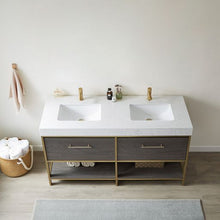 Load image into Gallery viewer, Vinnova Palma 60G&quot; Double Sink Bath Vanity in Suleiman Oak with White Composite Grain Stone Countertop- Vinnova