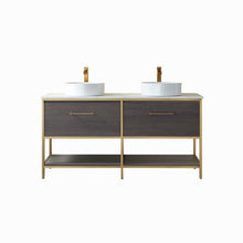 Load image into Gallery viewer, Vinnova Murcia 60G&quot; Double Sink Bath Vanity in Suleiman Oak with White Composite Grain Stone Countertop- Vinnova