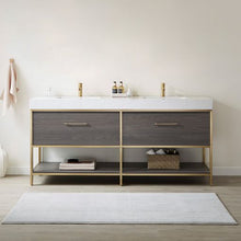 Load image into Gallery viewer, Vinnova Palma 72G&quot; Double Sink Bath Vanity in Suleiman Oak with White Composite Grain Stone Countertop- Vinnova