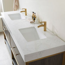Load image into Gallery viewer, Vinnova Palma 72G&quot; Double Sink Bath Vanity in Suleiman Oak with White Composite Grain Stone Countertop- Vinnova