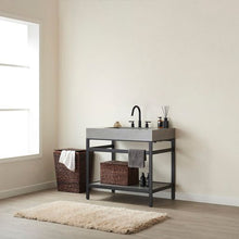 Load image into Gallery viewer, Vinnova Lleida 36&quot; Single Sink Bath Vanity in Matt Black Metal Support with Grey Sintered Stone Top- Vinnova