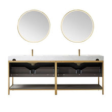 Load image into Gallery viewer, Vinnova Palma 84G&quot; Double Sink Bath Vanity in Suleiman Oak with White Composite Grain Stone Countertop and Mirror- Vinnova