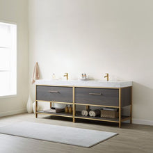 Load image into Gallery viewer, Vinnova Palma 84G&quot; Double Sink Bath Vanity in Suleiman Oak with White Composite Grain Stone Countertop- Vinnova