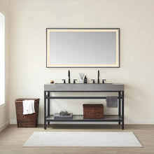 Load image into Gallery viewer, Vinnova Lleida 60&quot; Single Sink Bath Vanity in Matt Black Metal Support with Grey Sintered Stone Top and Mirror- Vinnova