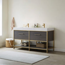 Load image into Gallery viewer, Vinnova Palma 60G&quot; Double Sink Bath Vanity in Suleiman Oak with White Composite Grain Stone Countertop- Vinnova