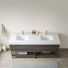 Load image into Gallery viewer, Vinnova Palma 72G&quot; Double Sink Bath Vanity in Suleiman Oak with White Composite Grain Stone Countertop- Vinnova