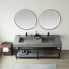 Load image into Gallery viewer, Vinnova Bilbao 72&quot; Double Vanity with Matte black stainless steel bracket match with Grey Sintered Stone Top and Mirror- Vinnova