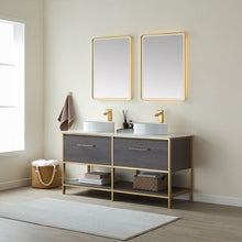 Load image into Gallery viewer, Vinnova Murcia 60G&quot; Double Sink Bath Vanity in Suleiman Oak with White Composite Grain Stone Countertop and Mirror- Vinnova