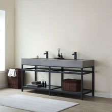 Load image into Gallery viewer, Vinnova Bilbao 72&quot; Double Vanity with Matte black stainless steel bracket match with Grey Sintered Stone Top- Vinnova