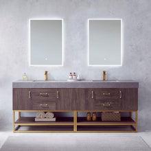 Load image into Gallery viewer, Vinnova Alistair 84&quot; Double Sink Bath Vanity in North Carolina Oak with Grey Sintered Stone Top and Mirror- Vinnova