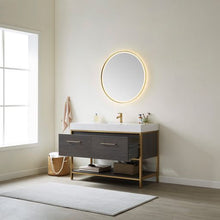 Load image into Gallery viewer, Vinnova Palma 48G&quot; Single Sink Bath Vanity in Suleiman Oak with White Composite Grain Stone Countertop and Mirror- Vinnova