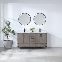 Load image into Gallery viewer, Vinnova Zaragoza 60&quot; Double Sink Bath Vanity in Classical Grey with White Composite Grain Stone Countertop and Mirror- Vinnova