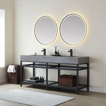 Load image into Gallery viewer, Vinnova Bilbao 72&quot; Double Vanity with Matte black stainless steel bracket match with Grey Sintered Stone Top and Mirror- Vinnova
