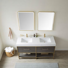 Load image into Gallery viewer, Vinnova Palma 60G&quot; Double Sink Bath Vanity in Suleiman Oak with White Composite Grain Stone Countertop and Mirror- Vinnova