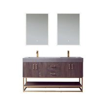 Load image into Gallery viewer, Vinnova Alistair 60&quot; Double Sink Bath Vanity in North Carolina Oak with Grey Sintered Stone Top and Mirror- Vinnova