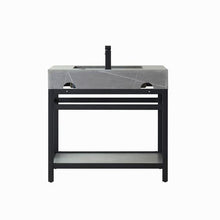 Load image into Gallery viewer, Vinnova Bilbao 36" Single Vanity with Matte black stainless steel bracket match with Grey Sintered Stone Top and Mirror- Vinnova