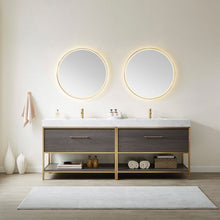 Load image into Gallery viewer, Vinnova Palma 84G&quot; Double Sink Bath Vanity in Suleiman Oak with White Composite Grain Stone Countertop and Mirror- Vinnova