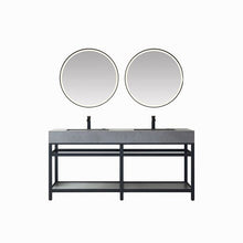 Load image into Gallery viewer, Vinnova Bilbao 72&quot; Double Vanity with Matte black stainless steel bracket match with Grey Sintered Stone Top and Mirror- Vinnova