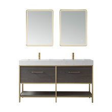 Load image into Gallery viewer, Vinnova Palma 60G&quot; Double Sink Bath Vanity in Suleiman Oak with White Composite Grain Stone Countertop and Mirror- Vinnova