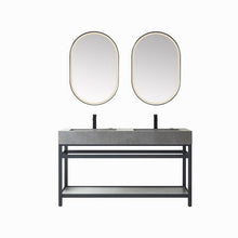 Load image into Gallery viewer, Vinnova Bilbao 60&quot; Double Vanity with Matte black stainless steel bracket match with Grey Sintered Stone Top and Mirror- Vinnova